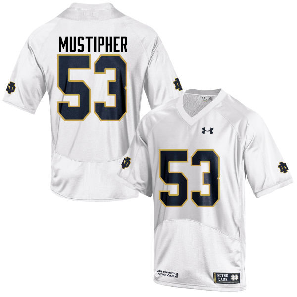 Men's NCAA Notre Dame Fighting Irish #53 Sam Mustipher Stitched College Under Armour Authentic White Football Jersey WH10L53LD